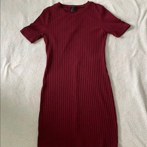 Burgundy Ribbed Bodycon Dress